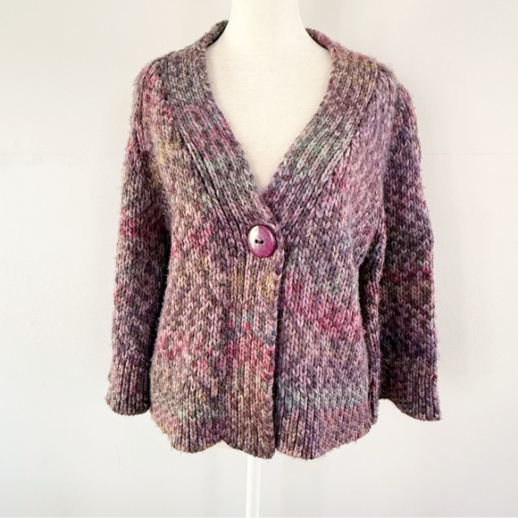 Jillian Nicole Wool Chunky Knit Bell Sleeve Cardigan Women Petite Large Rainbow - Picture 1 of 7